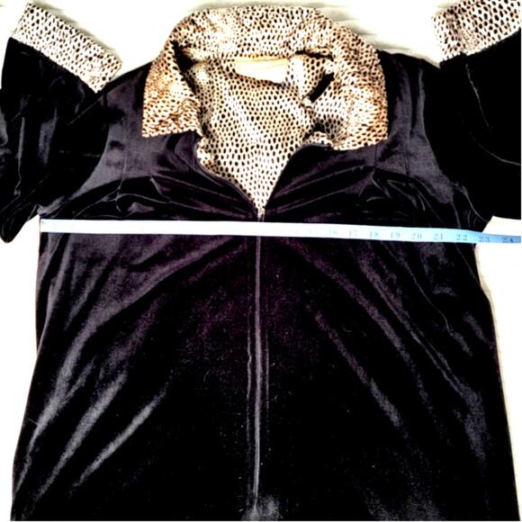 Vintage Cinema Etoile Black Velour Leopard Trim Robe Long Zip Front‎ L - Picture 5 of 9
